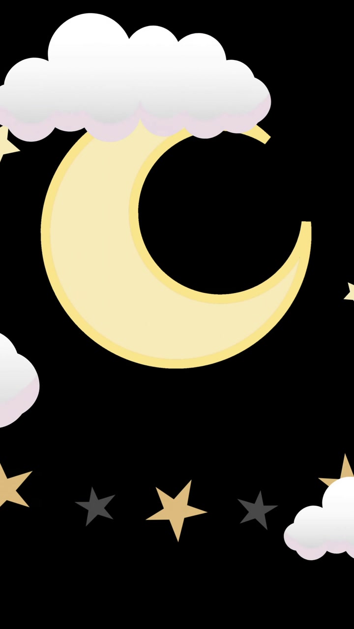 Animation of clouds moving over crescent moon and stars on black background
