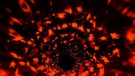 vortex from colorful maple and leaves. spiral shiny particle of autumn leaves. dancing leaf. colorful nature tunnel loop animation.