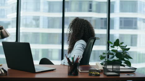 woman feeling professional crisis sitting office desk close up. girl overworking