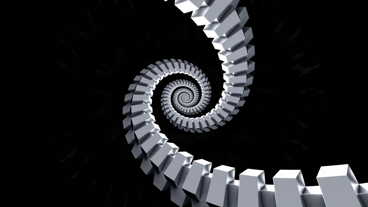 Spiraling Metallic Blocks Twisting Into Infinity, Highcontrast Abstract Helix Motion With Glossy Cubes Forming