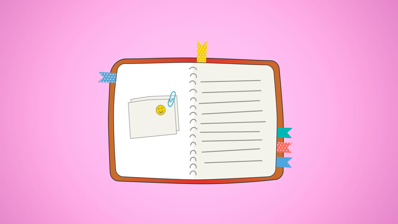 Animation of notebook icon moving on pink background