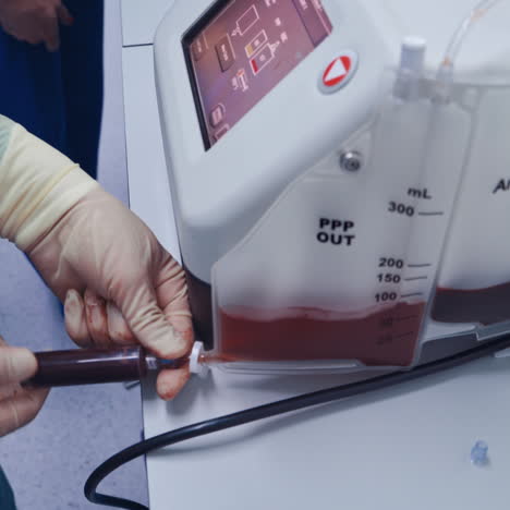 platelet-rich plasma preparation. plasma in syringe. centrifuge.