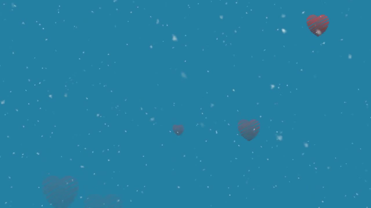 Animation of grey hearts and white confetti falling, on blue background