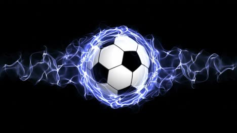 soccer ball in blue abstract particles ring, loop, 4k