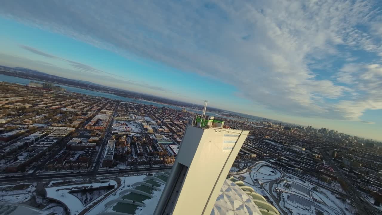 Aerial View of Montreal Olympic Stadium and Tower in Winter