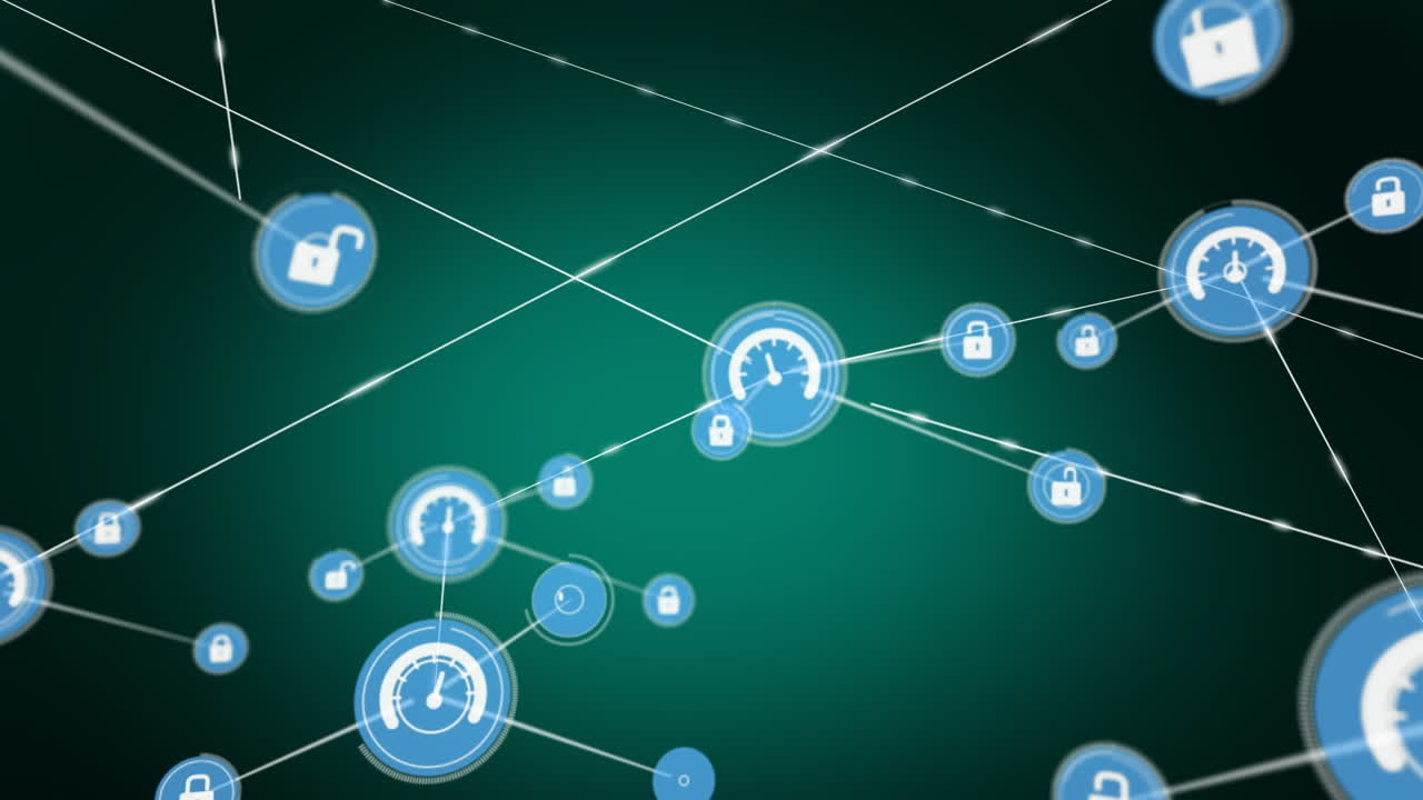 Animation of network of connections with icons over green background