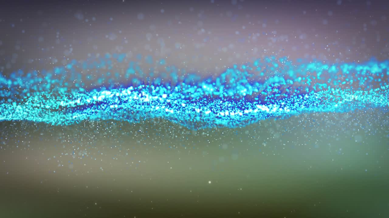 Beginning with gradient, blue particles streaming right, undulating into bright ribbon, fading