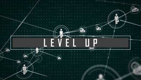 Animation-Von-Level-Up-Text-Und-Verbundenen-Einstellungs--Und-Geschäftspersonensymbolen