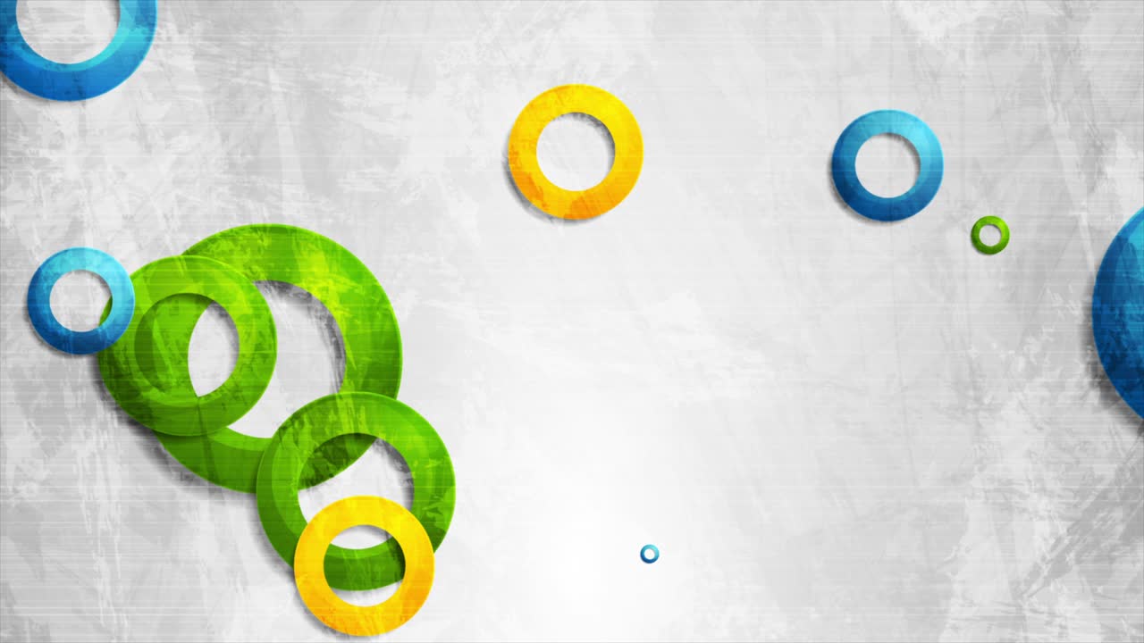 anillos de círculos coloridos en el fondo gris grunge animación de video