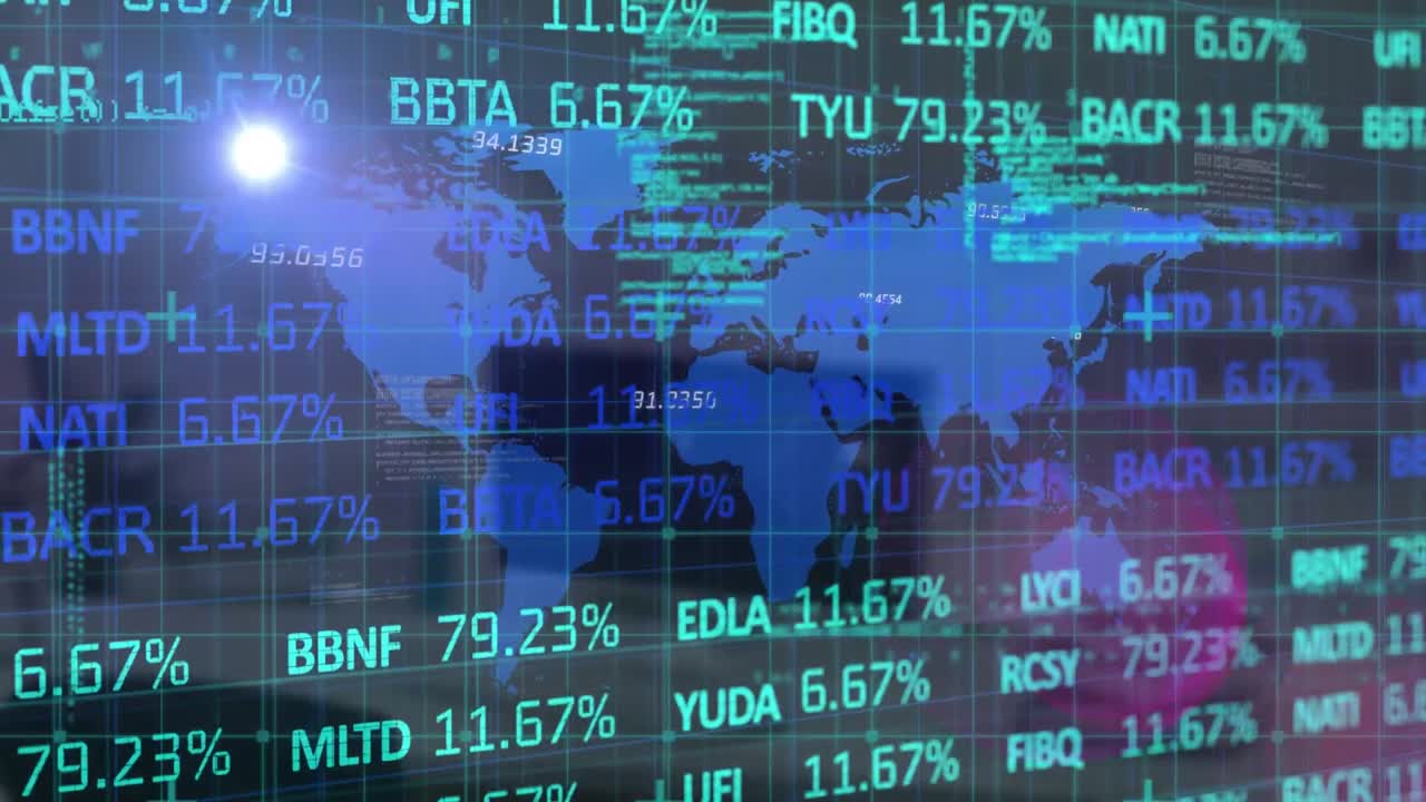 Animation of financial data processing over world map