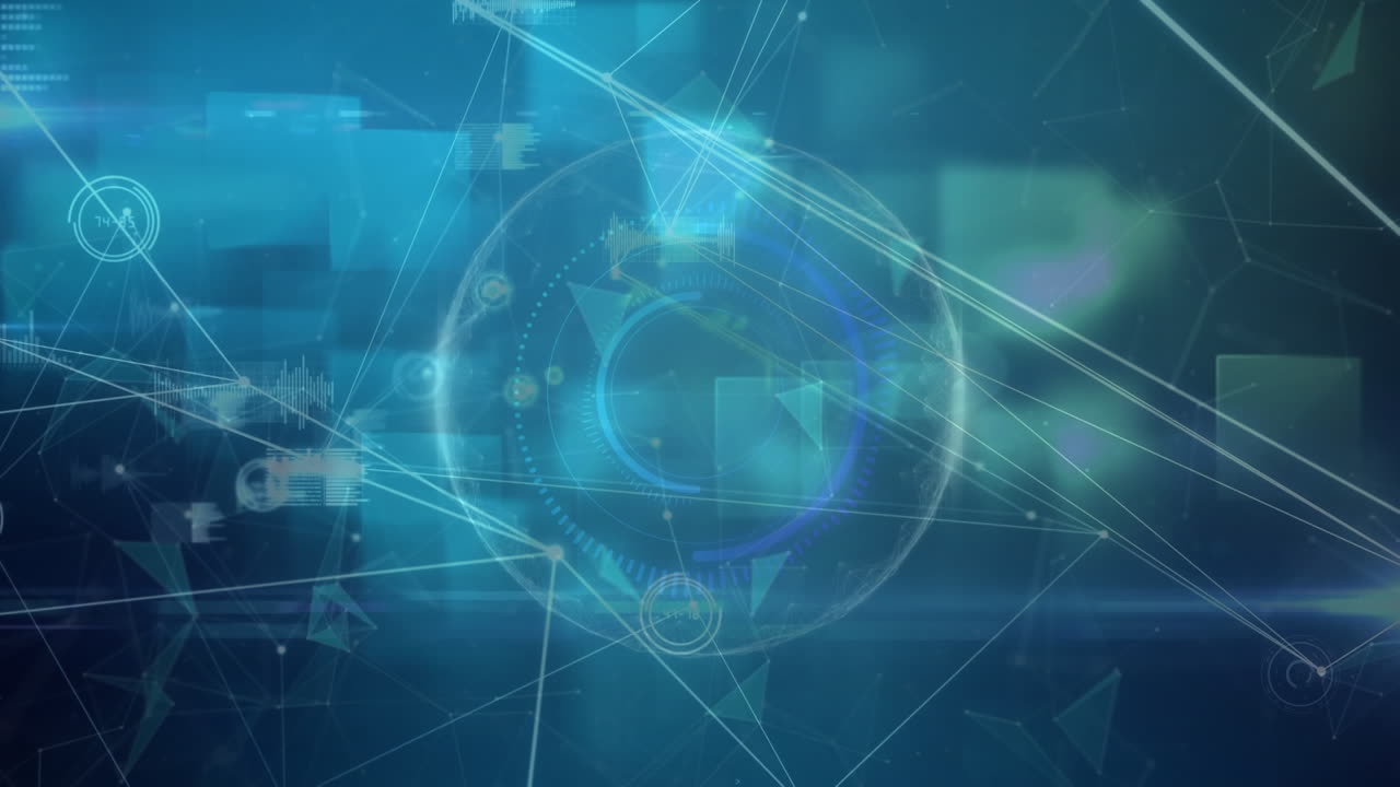 Animazione di rete di connessioni con elaborazione dati su scansione dello schermo