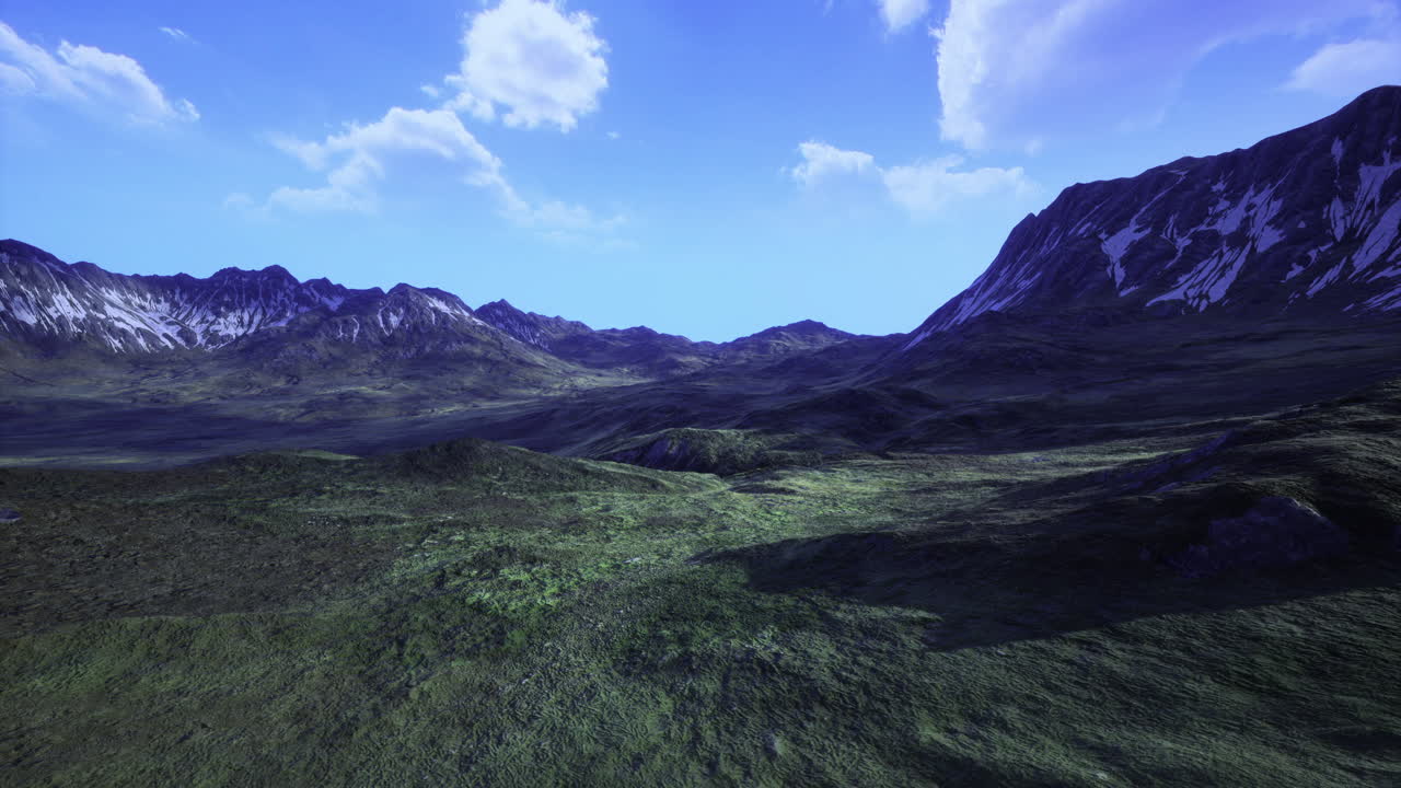 Expansive landscape with mountains and vibrant skies during daylight hours