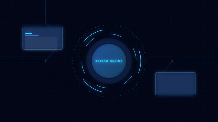 Futuristic Digital Interface Displaying System Online Status