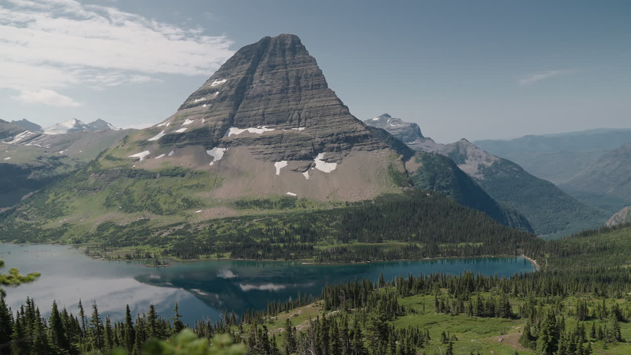 Majestic mountain scenery at Logan Pass, Montana with a peaceful lake reflection