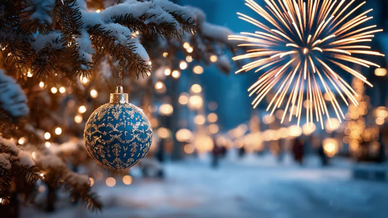 Captivating Winter Wonderland: Sparkling Ornaments and Glimmering Lights Adorn a Christmas Tree in a Serene Snowy Landscape, Evoking Holiday Cheer and Festive Spirit