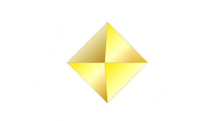 Rotating Golden Geometric Octahedron Shape on White Background