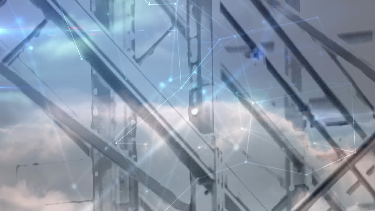 animación de la red de conexiones sobre estantes en el almacén