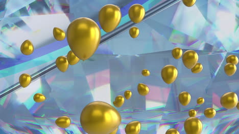 animation of gold baloons over glowing crystals