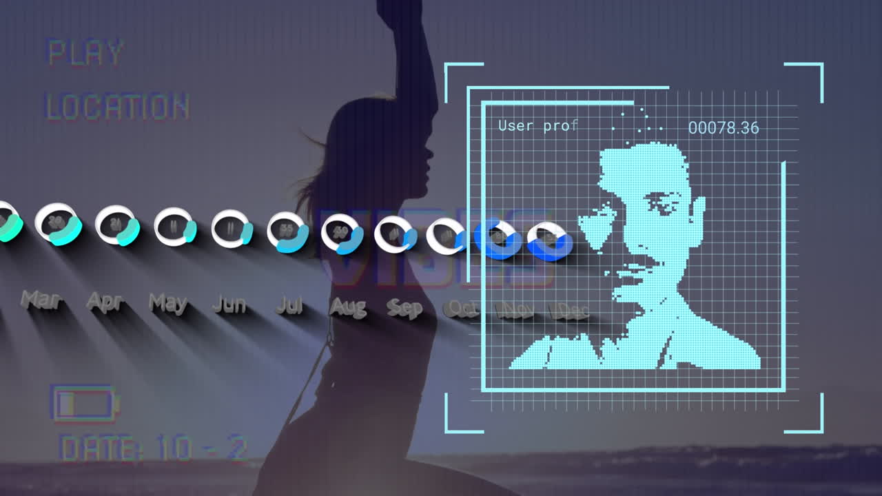 요가를 연습하는 여성에 대한 데이터 처리의 애니메이션