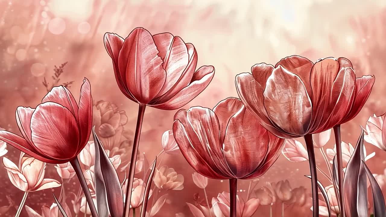 Vibrant Red and Pink Tulips in a Dreamy Floral Field