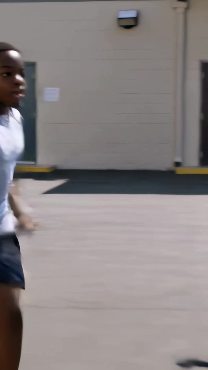Vertical video: Sprinting kids entering from left across schoolyard at recess panning right to bars