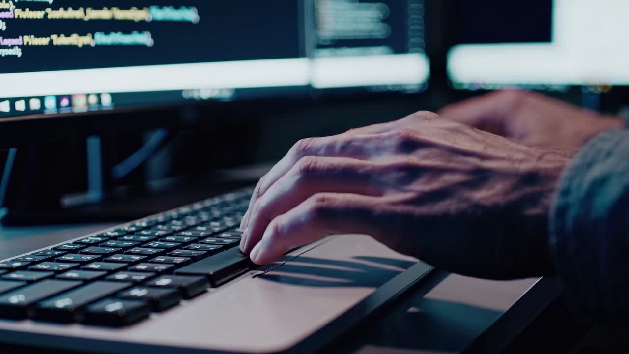 Close-up of Hands Typing Code on a Computer Keyboard
