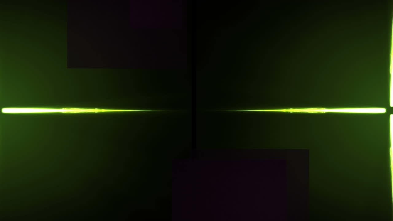 animación de una corriente de energía verde brillante que se mueve desde el centro en ondas hacia la izquierda y la derecha, en negro
