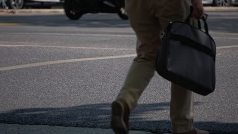 low angle shot of people crossing the road