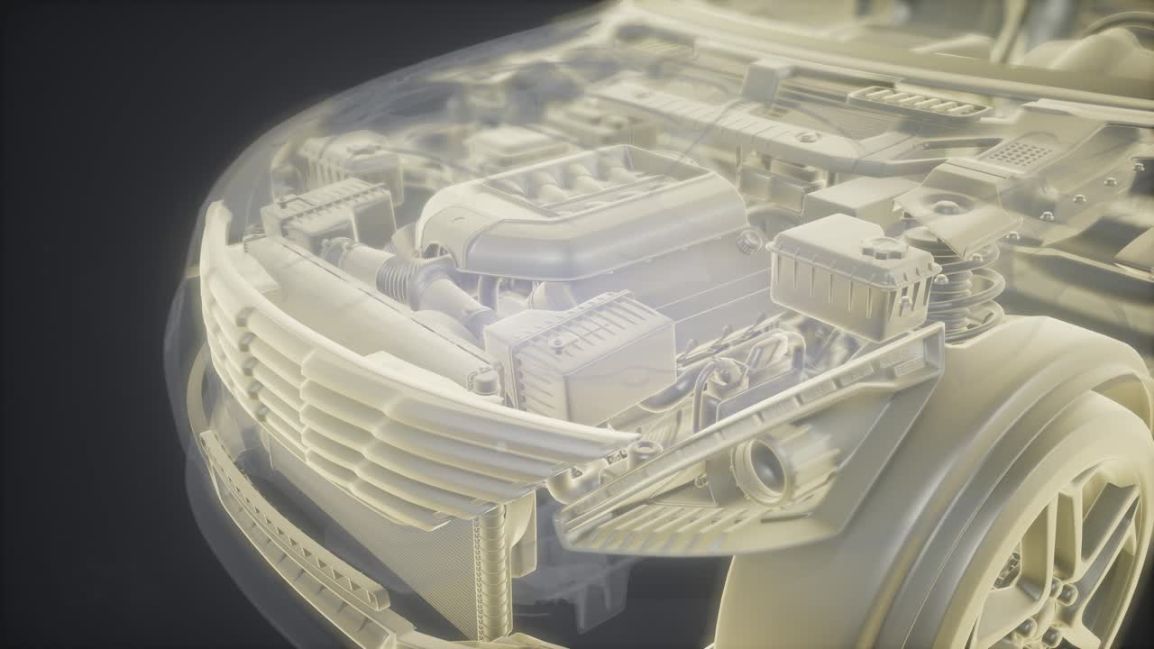 animación holográfica de un modelo de coche 3d con motor