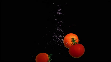 falling tomatoes in water in slow motion