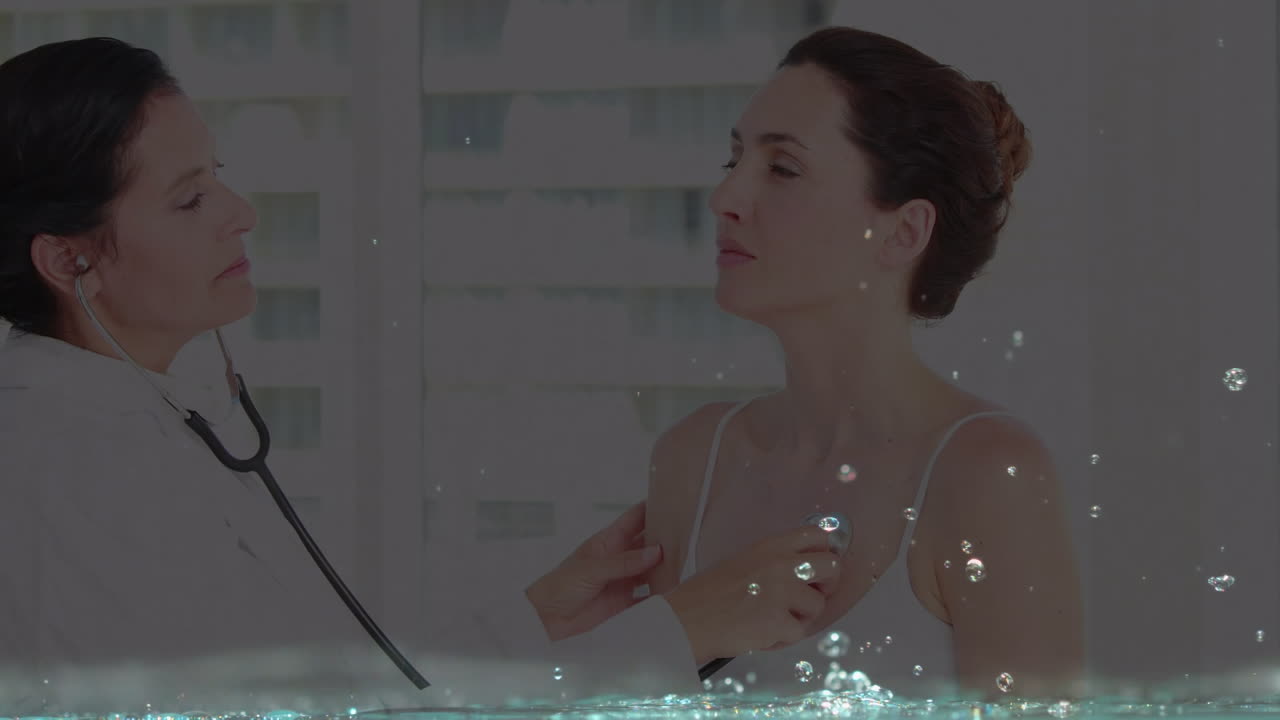 다양한 의사와 환자의 배경에 자동차와 물을 는 애니메이션