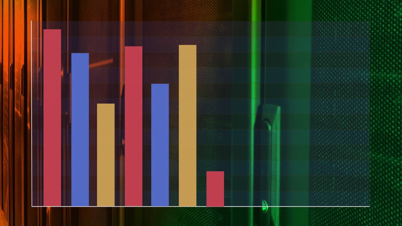 Colorful bar graph with green and orange hues on abstract background