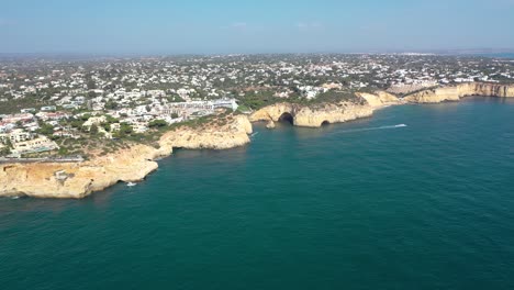 Panoramic-aerial-view-of-Armacao-de-Pera,-Algarve---Portugal