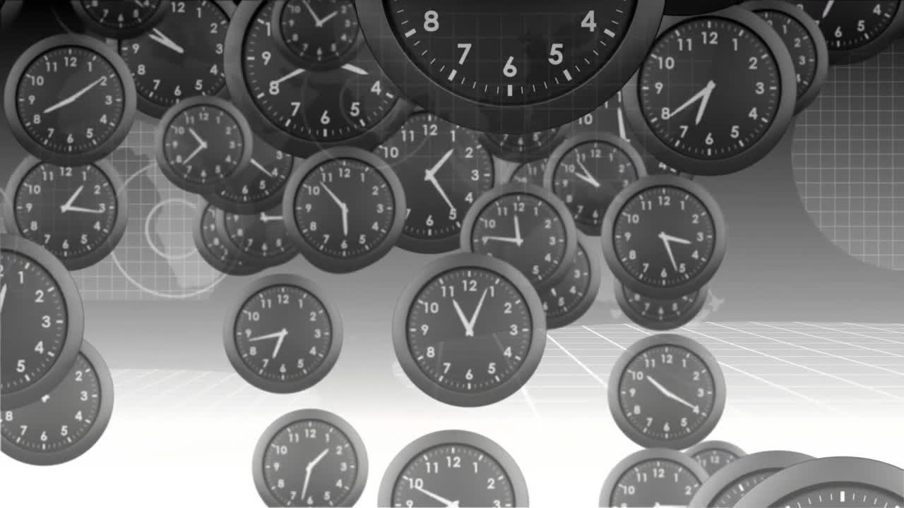 Premium stock video - Clocks falling and world map