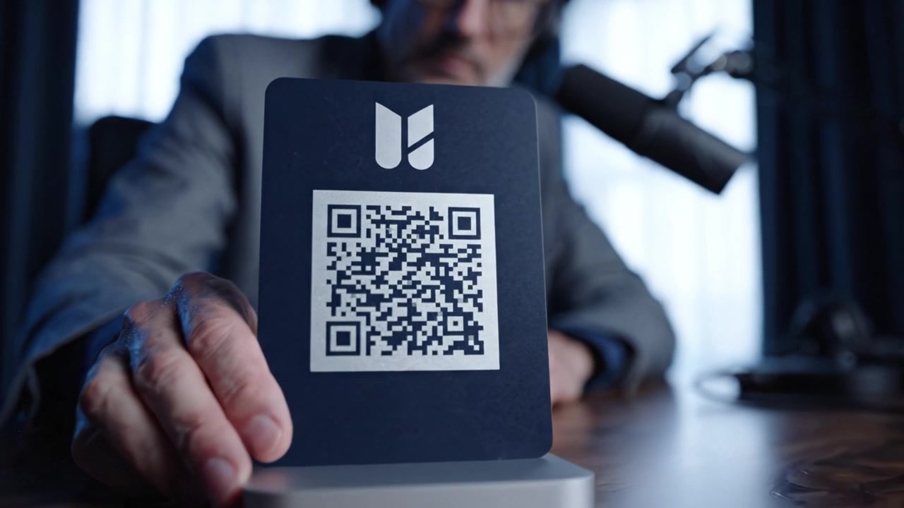A focused individual engages with a QR code display, emphasizing the intersection of technology, communication, and innovation in a modern workspace setting.