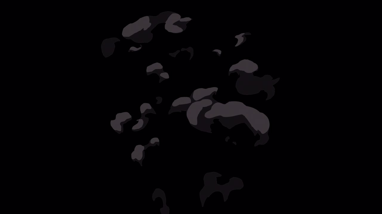2D-animeret røg- og ildeksplosion på sort baggrund