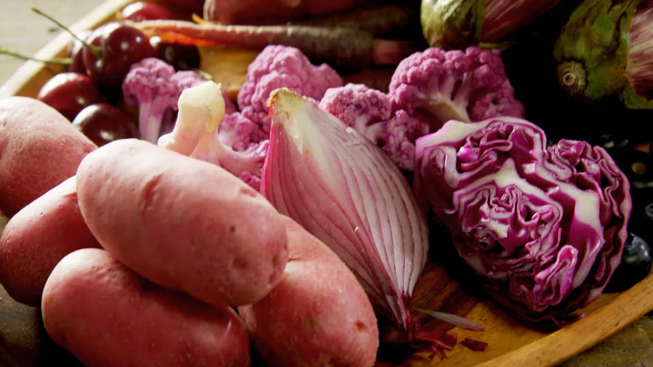 Various vegetable in wooden tray 4k