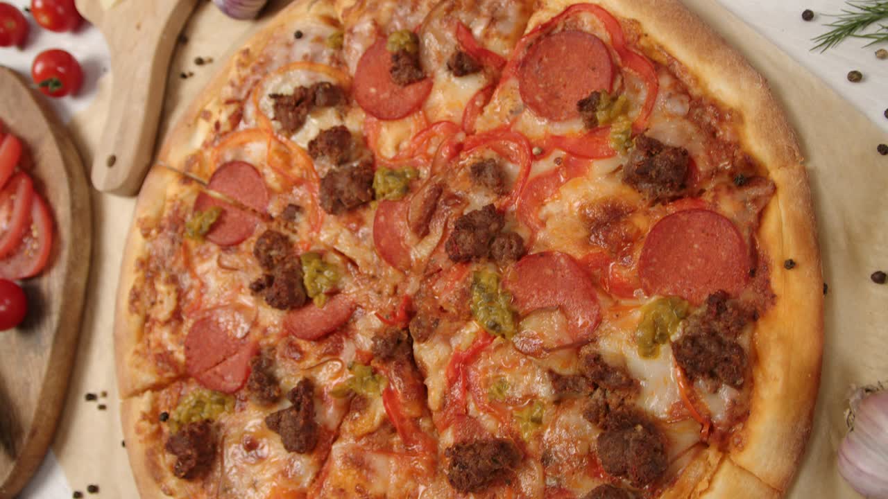 신선한 음식으로 둘러싸인 이탈리아 피자