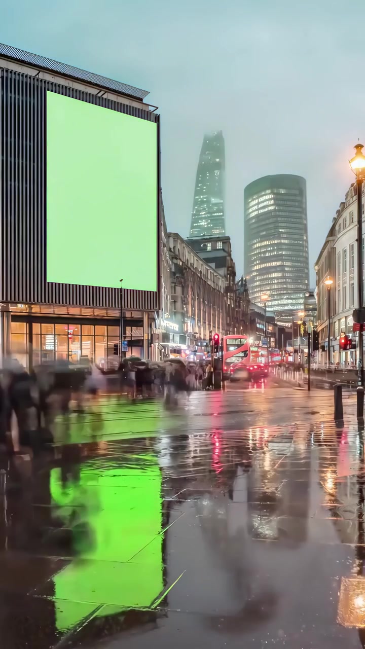 Lapso de tiempo de una concurrida calle de Londres con una valla publicitaria en blanco