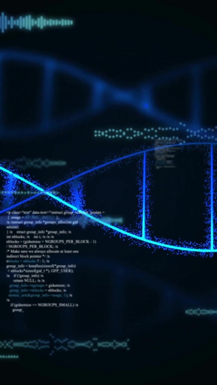 DNA strand and binary coding, processing scientific data in animation