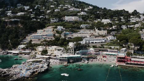 Wide-aerial-view-of-Capri,-Italy's-tourist-centric-shoreline