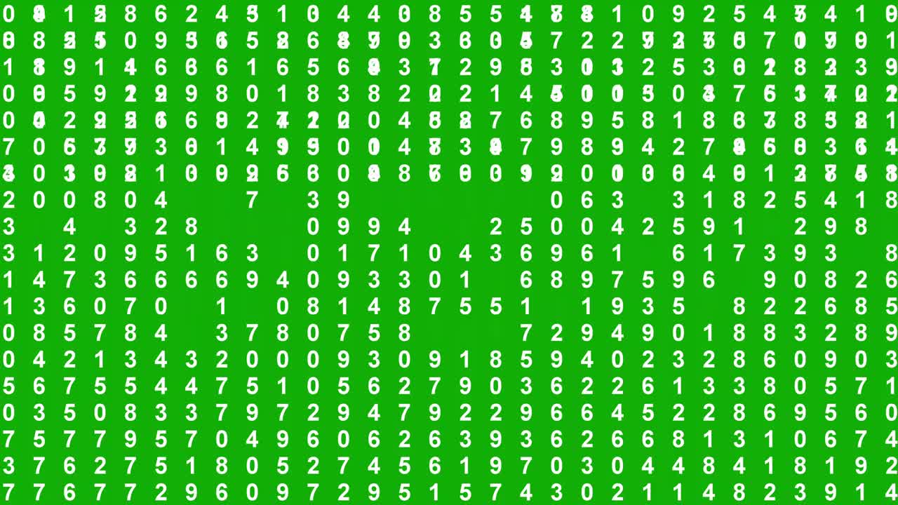 Digital numbers pattern motion graphics with green screen background