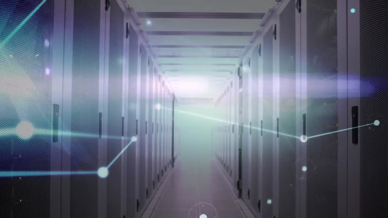 Animazione di una rete di connessioni su server informatici.