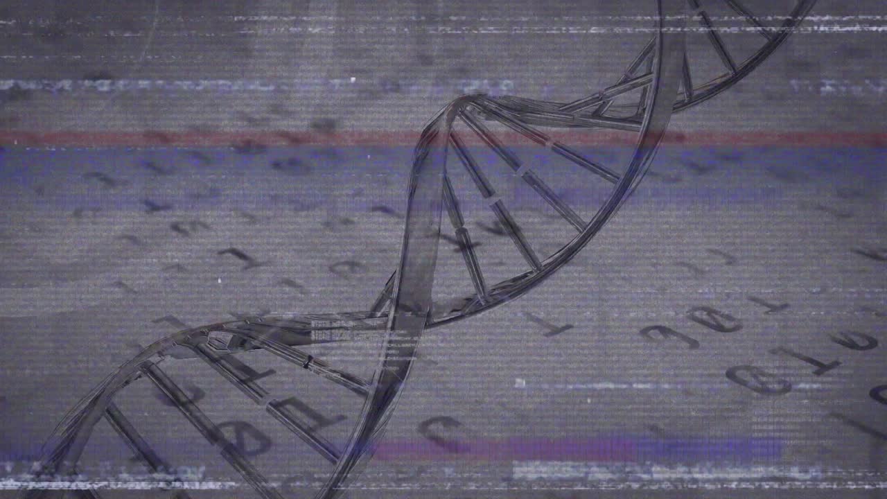 dna 가닥이 회전하고 이진 코딩 숫자가 바뀌는 애니메이션