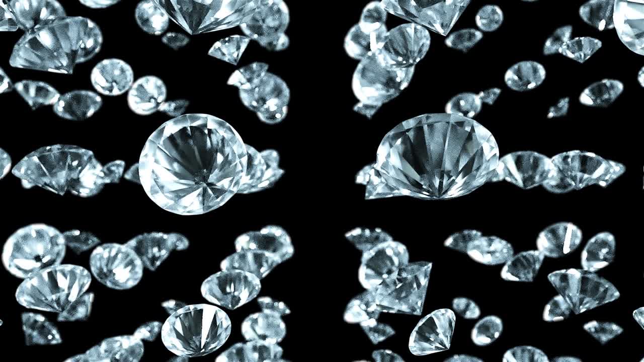 Falling beautiful diamonds in the dark, computer generated. 3d render of luxury background