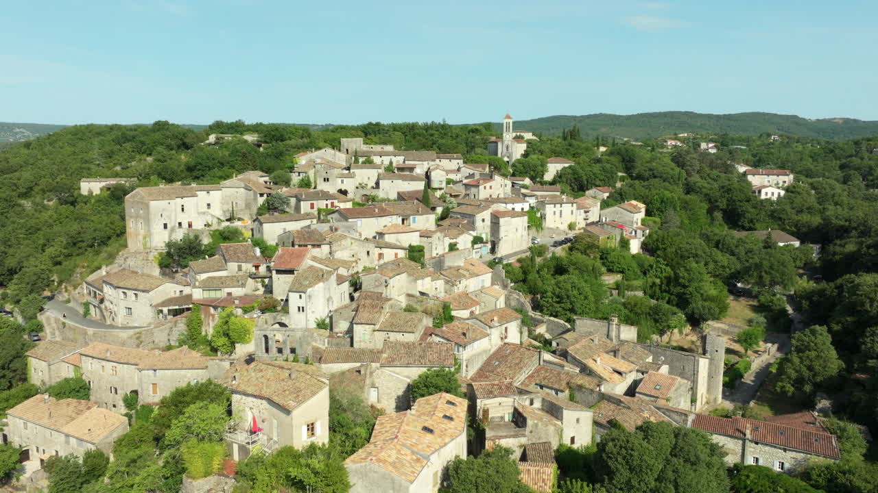 Aerial Flyby Balazuc Village of Character in Ardèche Region France