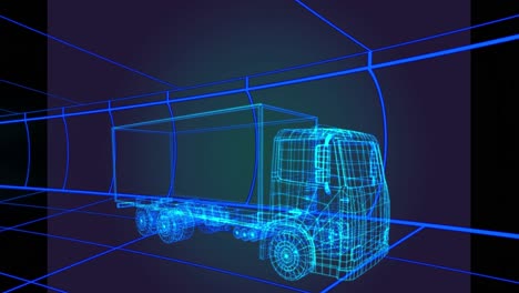 animation of 3d car drawing and grid background