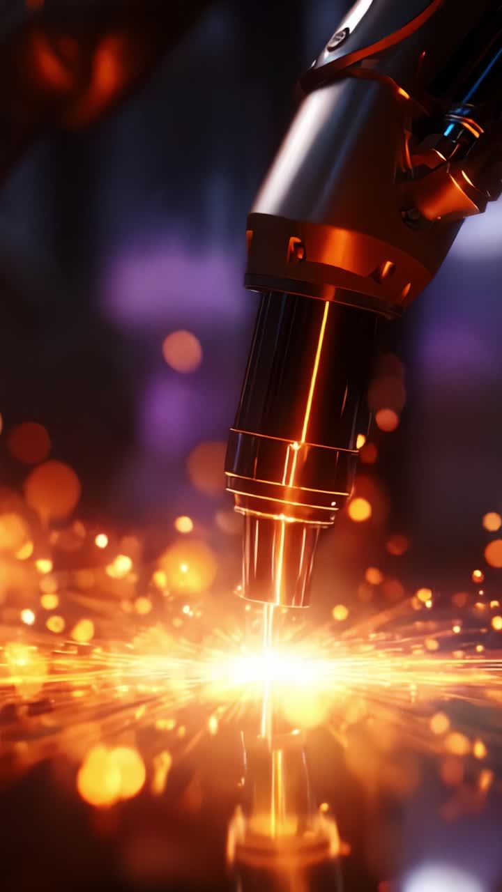 A High-Resolution Close-Up of a Robotic Arm Welding with Fiery Sparks, Highlighting Precision Engineering and Modern Manufacturing Techniques in Action