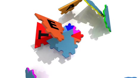 rompecabezas 3d que forman en círculo la palabra trabajo en equipo