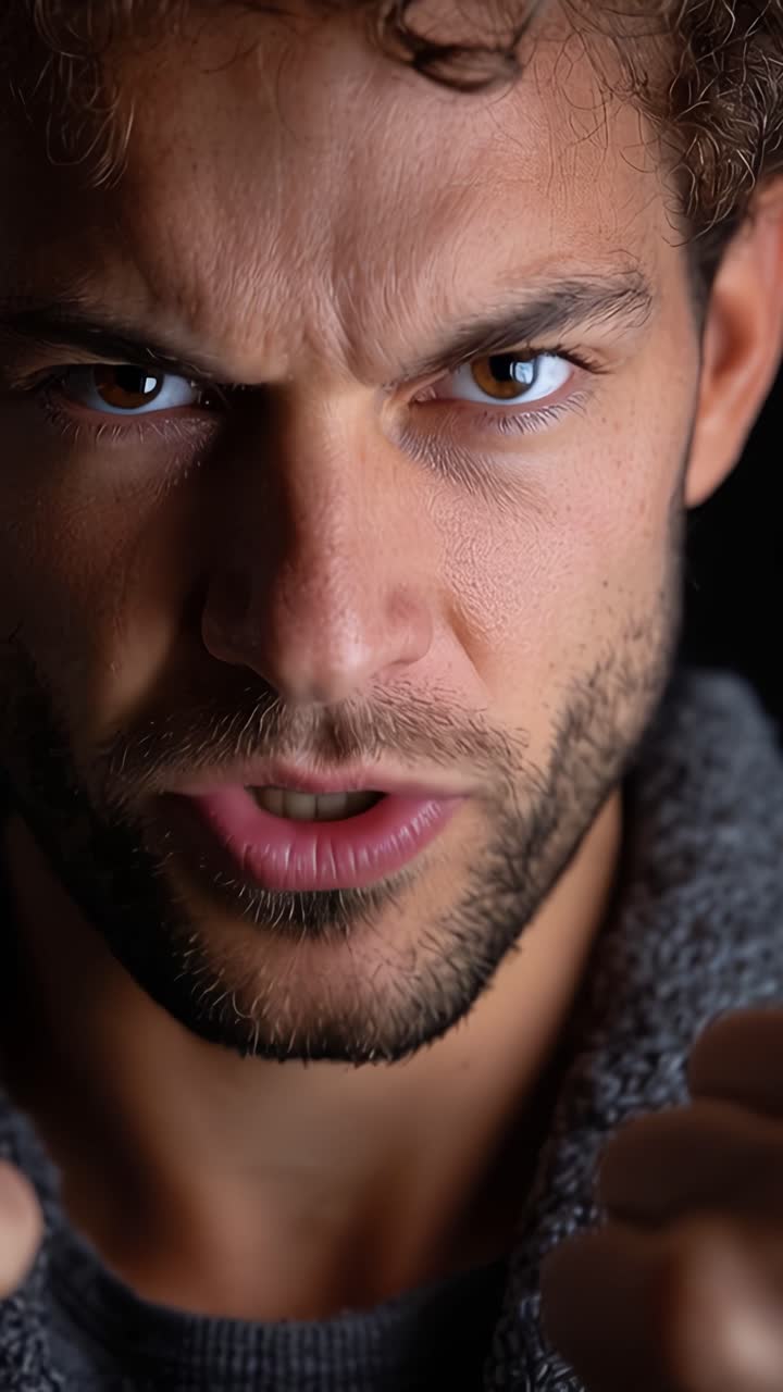 Espressione Intensa di Determinazione: Un Ritratto Ravvicinato che Cattura lo Sguardo e l'Emozione di un Uomo dal Carattere Forte e dall'Atteggiamento Concentrato